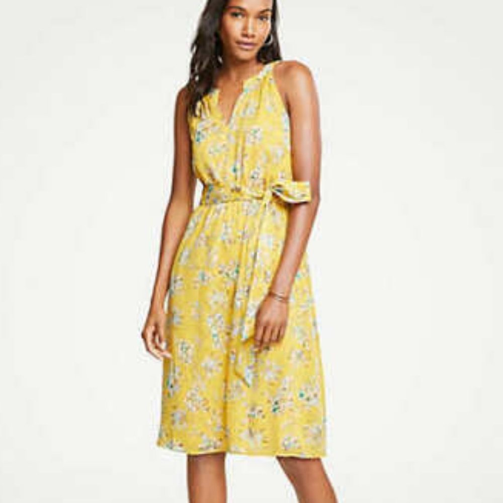 Ann Taylor  Tropical Toile Halter Tie Waist Flare - Picture 3 of 6